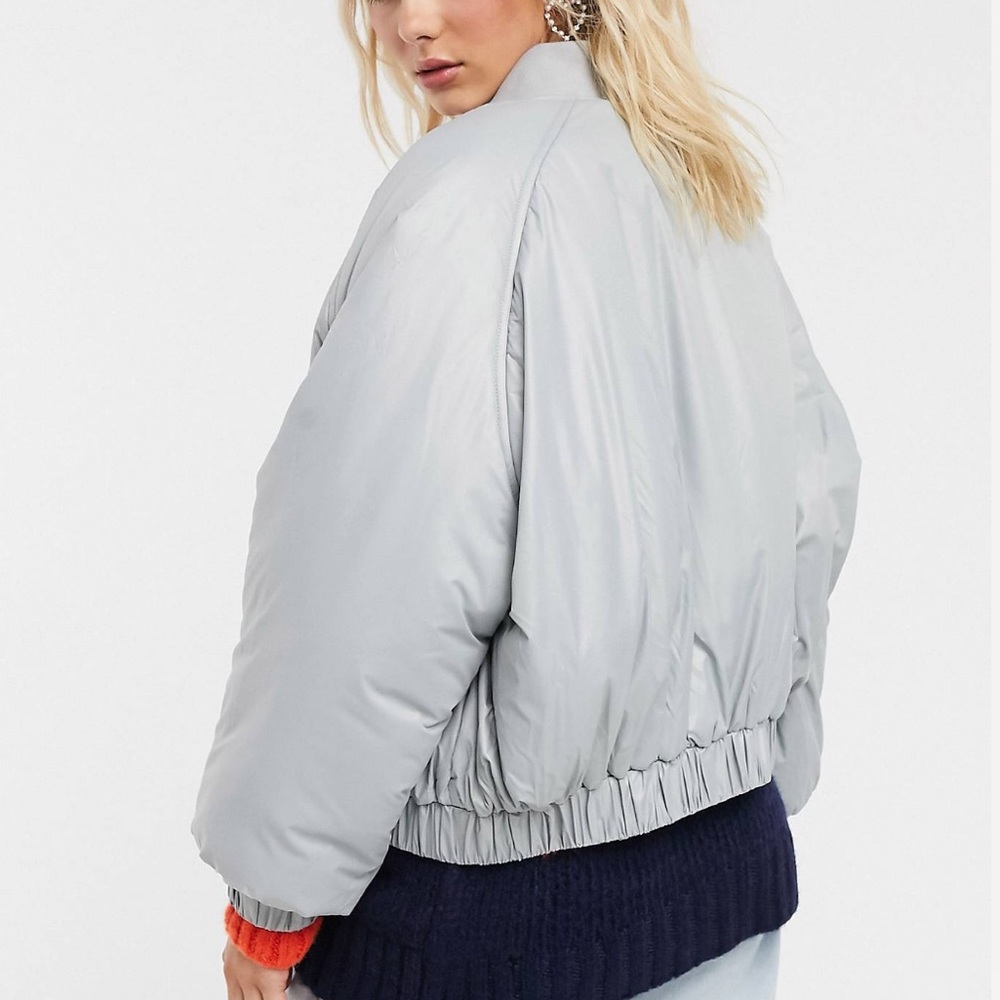 ASOS DESIGN Cropped Bomber Jacket in Gray - Picture 2 of 8